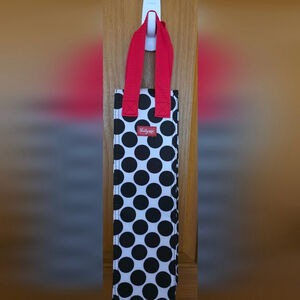 Thirty-one Black and White Polka Dot Wine Carrier with Red Handles